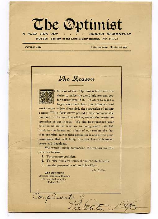 Image for THE OPTIMIST NOVEMBER 1913 The Paper of Sunshine (Christmas Issue)