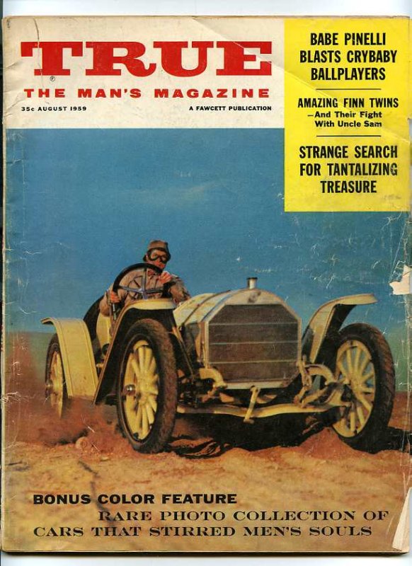 Image for TRUE THE MAN'S MAGAZINE AUGUST 1959 Bonus Color Feature, Rare Photo Collection of Cars That Stirred Men's Souls