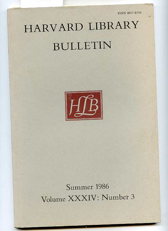 Image for HARVARD LIBRARY BULLETIN, SUMMER 1986, VOLUME XXXIV, NO. 3