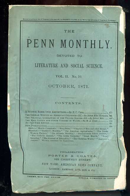 Image for THE PENN MONTHLY NUMBER VOL II10 1871 Devoted to the Literary, Scientific, and Soical Interests of Teh Commonwealth and Teh Nation