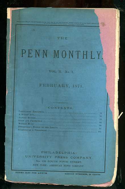 Image for THE PENN MONTHLY MAGAZINE NUMBER VOL I NO 12 1870 Devoted to the Literary, Scientific, and Soical Interests of Teh Commonwealth and Teh Nation