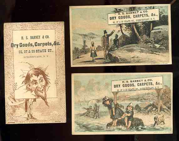 Image for 3 ANTIQUE ADVERTISING CARDS 1880'S DRY GOODS AND CARPETS, A S BARNEY