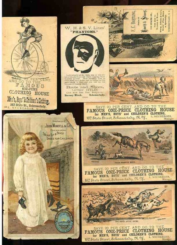 Image for 7 ANTIQUE ADVERTISING CARDS 1880'S CLOTHING, BOOTS AND SHOES
