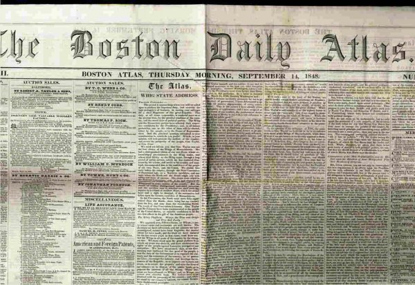 Image for BOSTON DAILY ATLAS (NEWSPAPER) VOL XVII NO 64 Thursday Morning September 14, 1848