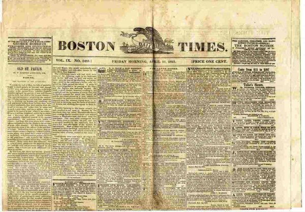 Image for BOSTON TIMES (NEWSPAPER) APRIL 16 1841 Vol IX No. 1488