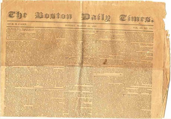 Image for BOSTON DAILY TIMES (NEWSPAPER) MARCH 13 1837 Vol III No. 336