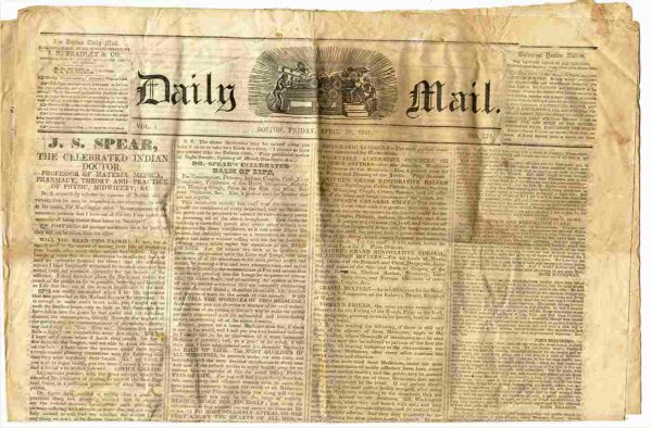 Image for DAILY MAIL (BOSTON NEWSPAPER) APRIL 30 1841 Vol I No. 124