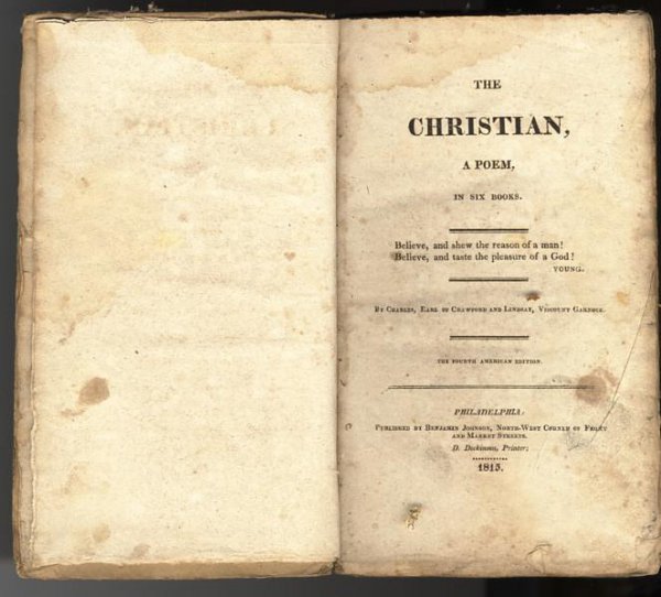 Image for THE CHRISTIAN, A POEM, IN SIX BOOKS By Charles, Earl of Crawford and Lindsay, Viscount Garnock