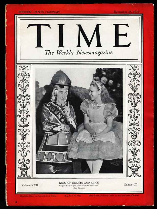 Image for (ALICE IN WONDERLAND CINEMA COVER) TIME, THE WEEKLY NEWSMAGAZINE VOLUME XX, NUMBER 26