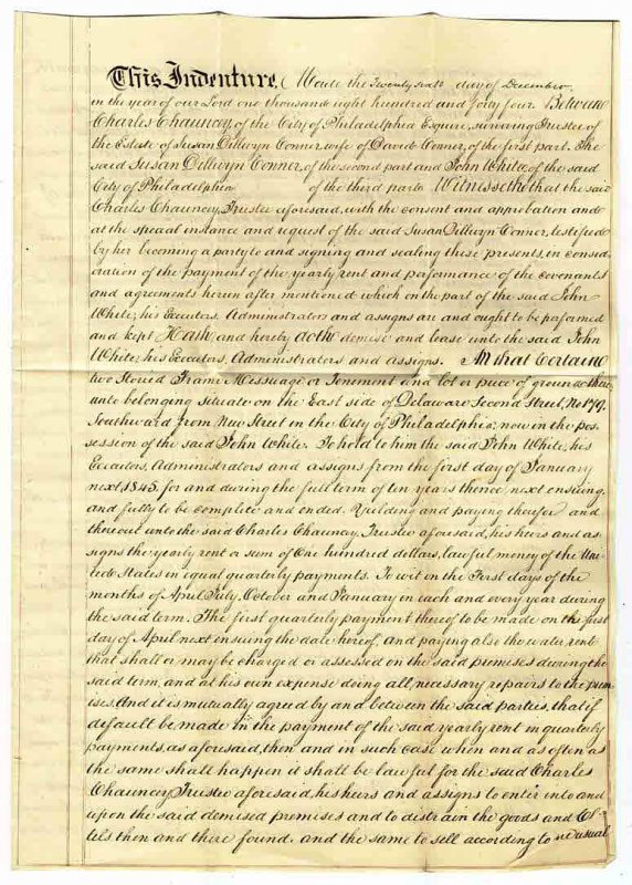 Image for 10 YEAR LEASE TO JOHN WHITE IN MANUSCRIPT, PHILADELPHIA, PA 1844