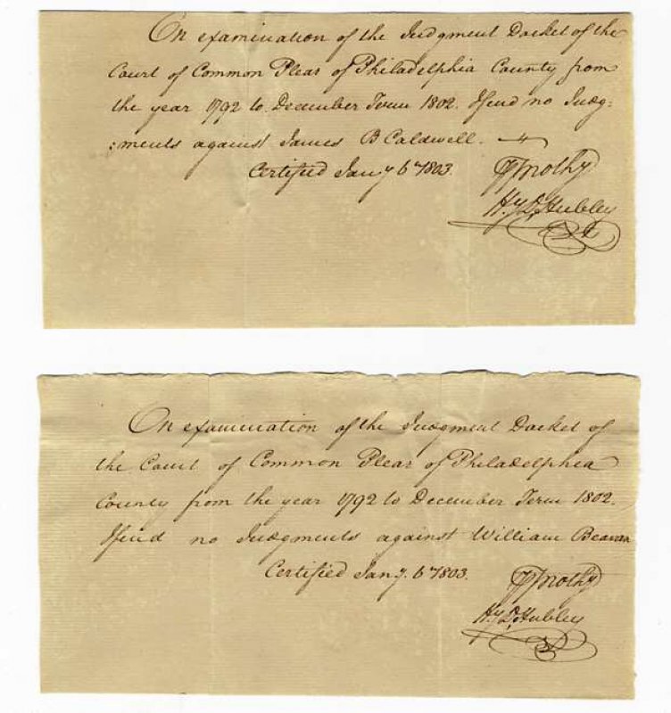 Image for TWO LEGAL NOTES SIGNED 1803 PHILADELPHIA PA