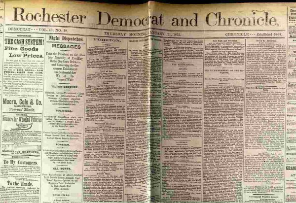 Image for ROCHESTER DEMOCRAT AND CHRONICLE NEWSPAPER JAN 21 1875 VOL 43 NO 17