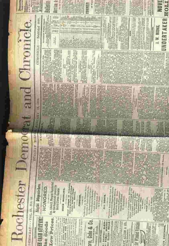 Image for ROCHESTER DEMOCRAT AND CHRONICLE NEWSPAPER JAN 19 1875 VOL 43 NO 17