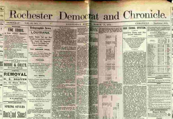 Image for ROCHESTER DEMOCRAT AND CHRONICLE NEWSPAPER MARCH 31 1875 VOL 43 NO 77