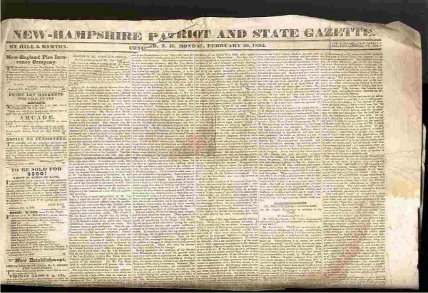 Image for NEW HAMPSHIRE PATRIOT AND STATE GAZETTE NEWSPAPER FEB 20, 1832 VOL 3, NO 138 NEW SERIES