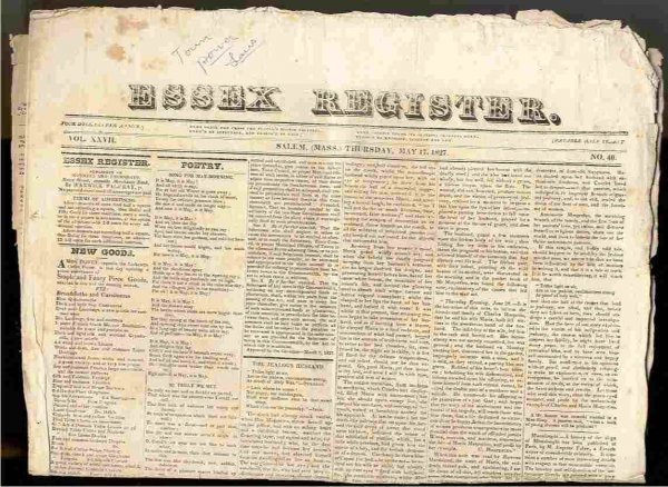 Image for ESSEX REGISTER, SALEM MA NEWSPAPER MAY 17, 1827 VOL XXVII, NO 40