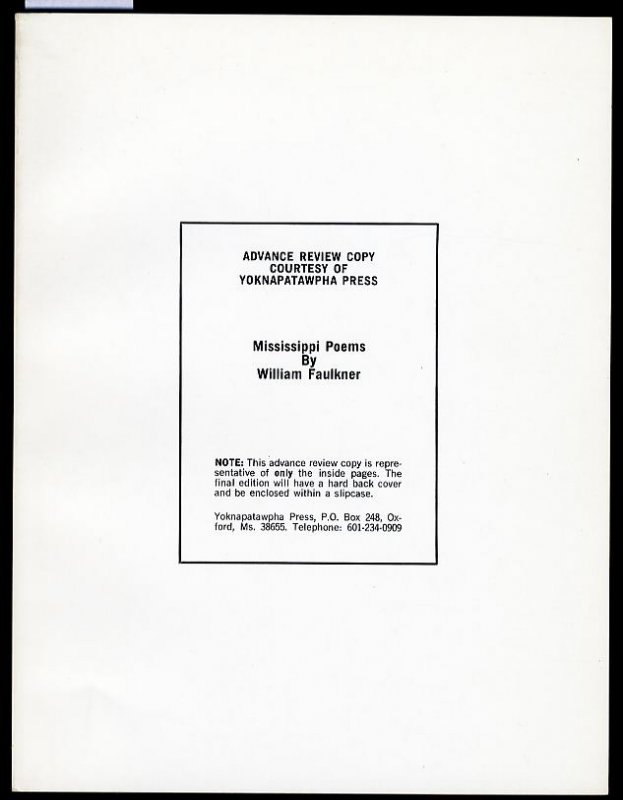 MISSISSIPPI POEMS BY WILLIAM FAULKNER. ARC Image for MISSISSIPPI POEMS BY WILLIAM FAULKNER. ARC