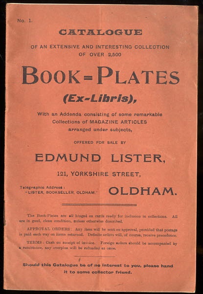 Image for #1 CATALOGUE OF AN EXTENSIVE AND INTERESTING COLLECTION OF OVER 2500 BOOK PLATES WITH AN ADDENDA...
