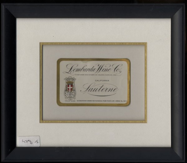 Image for LOMBARDA WINE CO. CALIFORNIA SAUTERNE. LABEL FRAMED