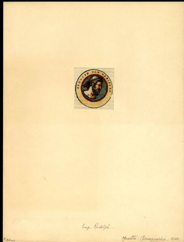 SINGLE COLOR PLATE FROM COSMOGRAPHIE UNIVERSALIS 1532, EMPEROR RUDOLF {LBC} Image for SINGLE COLOR PLATE FROM COSMOGRAPHIE UNIVERSALIS 1532, EMPEROR RUDOLF {LBC}