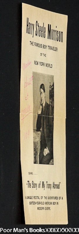 Image for HARRY STEELE MORRISON: THE FAMOUS BOY TRAVELER OF THE NEW WORLD. HANDBILL ADVERTISEMENT.