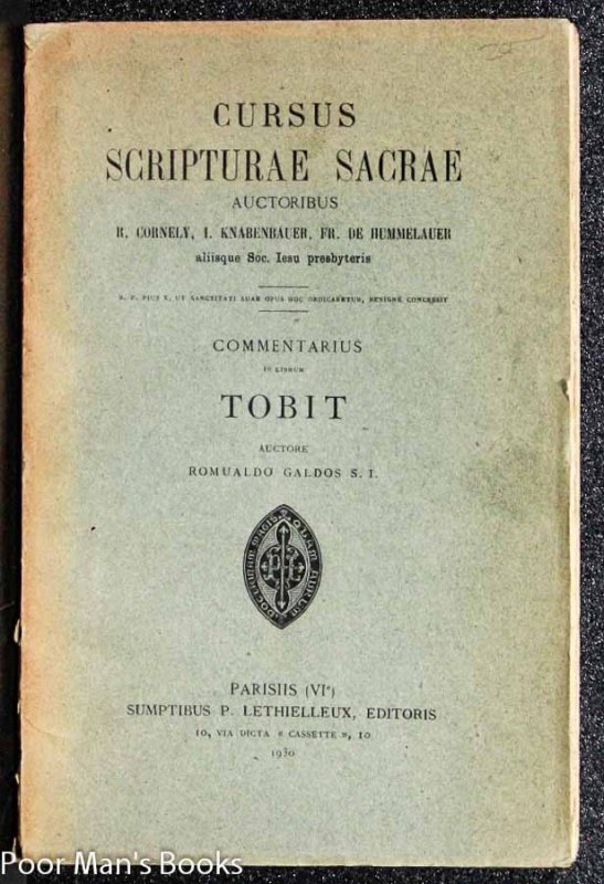 Image for COMMENTARIUS IN LIBRUM TOBIT. (CURSUS SCRIPTURAE SACRAE)