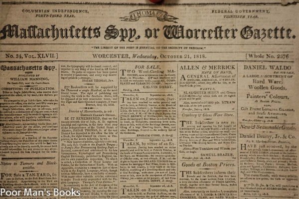 Image for THOMAS'S MASSACHUSETTS SPY: OR, THE WORCESTER GAZETTE. WORCESTER, WEDNESDAY OCTOBER 21ST, 1818