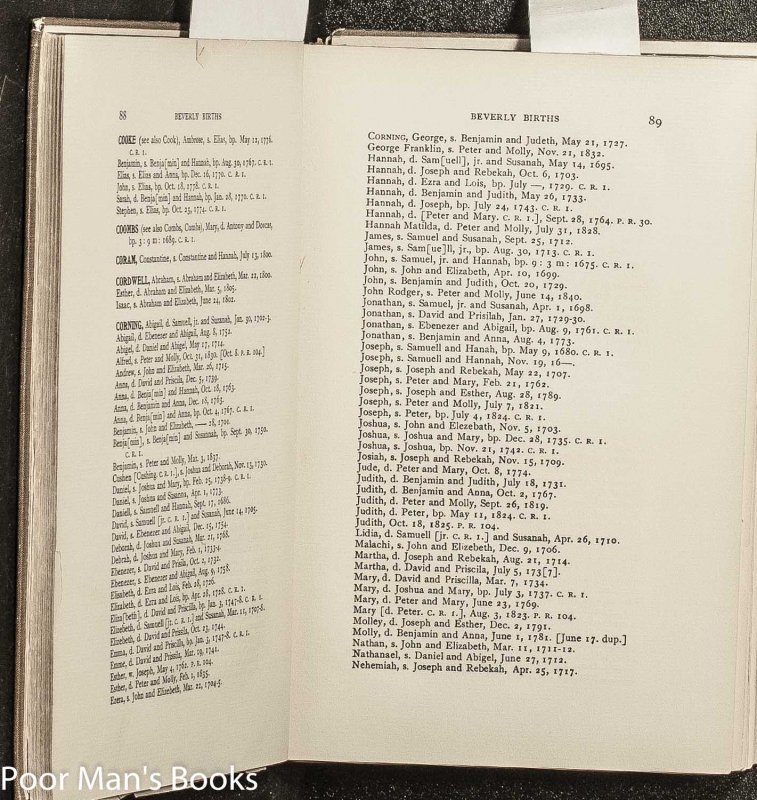 VITAL RECORDS OF BEVERLY MASSACHUSETTS TO THE END OF THE YEAR 1849 VOLUME I BIRTHS