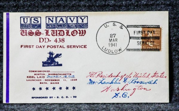 Image for USS LUDLOW NAVAL CACHET ADDRESSED TO FRANKLIN D. ROOSEVELT FROM HIS STAMP COLLECTION