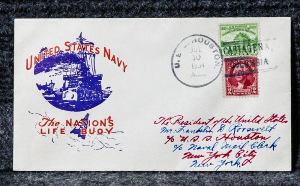 Image for USS HOUSTON NAVAL CACHET ADDRESSED TO FRANKLIN D ROOSEVELT FROM HIS STAMP COLLECTION