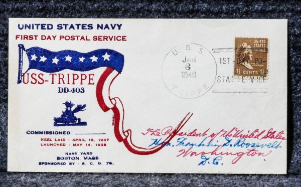 Image for USS TRIPPE NAVAL CACHET ADDRESSED TO FRANKLIN D ROOSEVELT FROM HIS STAMP COLLECTION