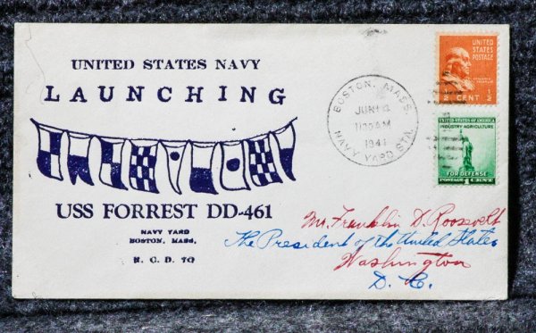 Image for USS FORREST NAVAL CACHET ADDRESSED TO FRANKLIN D ROOSEVELT FROM HIS STAMP COLLECTION
