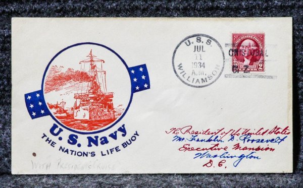 Image for USS WILLIAMSON NAVAL CACHET ADDRESSED TO FRANKLIN D ROOSEVELT FROM HIS STAMP COLLECTION