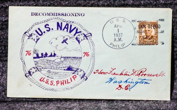 Image for USS PHILIP NAVAL CACHET ADDRESSED TO FRANKLIN D ROOSEVELT FROM HIS STAMP COLLECTION
