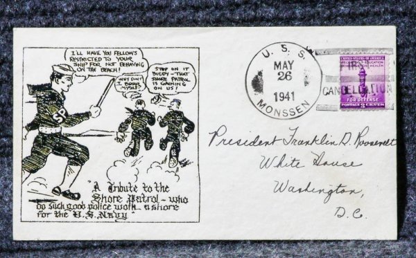 Image for USS MONSSEN NAVAL CACHET ADDRESSED TO FRANKLIN D ROOSEVELT FROM HIS STAMP COLLECTION