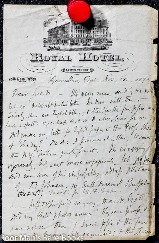Image for THE SONNETS ... COLLECTED IN ONE VOLUME, WITH A FEW ADDITIONAL ONES, NOW FIRST PUBLISHED W/ BOOKPLATE AND LETTER OF TUPPER, MARTIN FARQUHAR. AUTOGRAPH LETTER