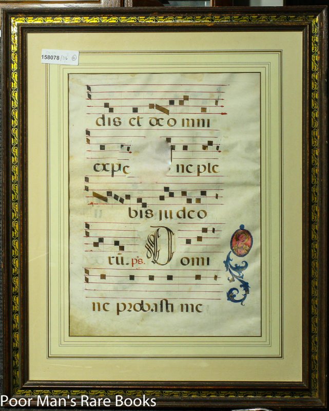 LARGE MANUSCRIPT CHRISTIAN CHOIR BOOK LEAF ON VELLUM WITH PORTRAIT Lbc Image for LARGE MANUSCRIPT CHRISTIAN CHOIR BOOK LEAF ON VELLUM WITH PORTRAIT Lbc