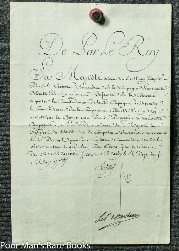 Image for LOUIS XVI, KING OF FRANCE. DOCUMENT SIGNED. CHATEAU DE MARLY, MAY 29, 1787. MILITARY APPOINTMENT.