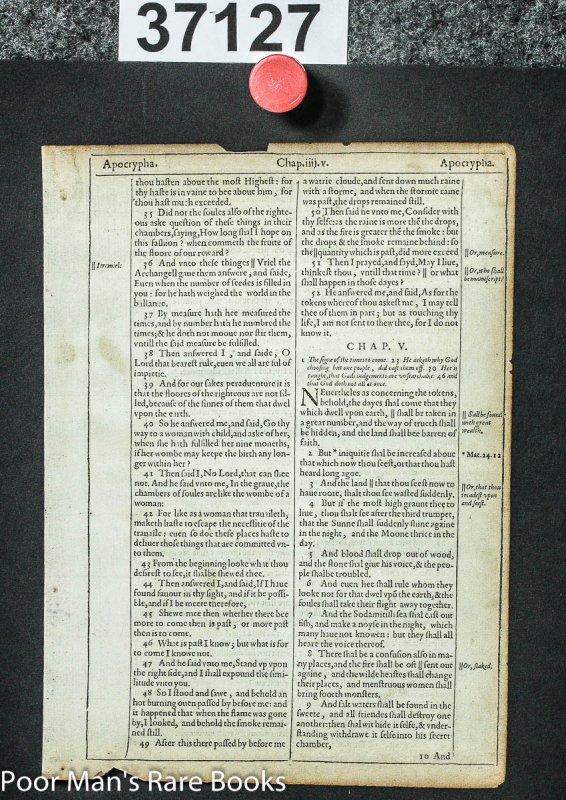 Image for A Leaf From First Popular Edition King James Bible By Robert Barker 1612