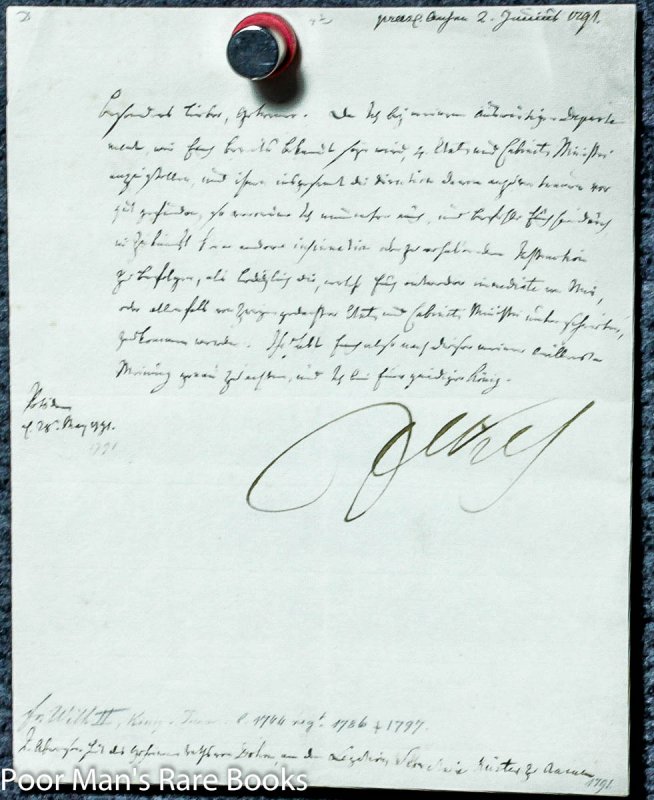 Image for Friedrich Wilhelm I I King Of Prussia. 1 Piece. Letter Signed. Potsdam, 1791.