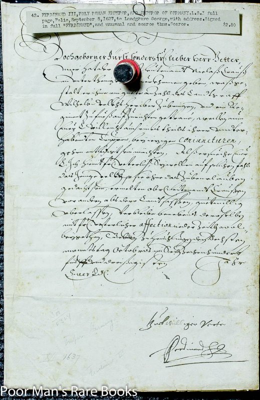 Image for Ferdinand Iii, Document Signed. 5 September, 1627.1 Piece. Folio, Docketed.