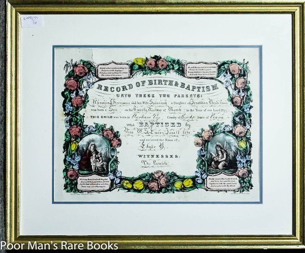 Image for Framed Lithograph Record Of Birth And Baptism Currier & Ives