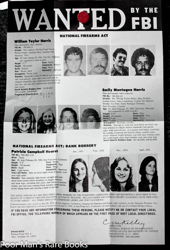 Image for Authentic Wanted By The F B I Poster For Patty Hearst 1975. Printed Both Sides.