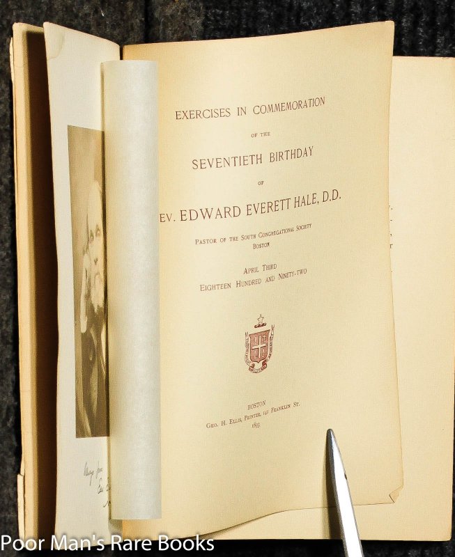 Image for Exercises In Commemoration Of The Seventieth Birthday... By Minot J Savage Exercises In Commemoration Of The Seventieth Birthday Of Rev. Edward Everett Hale, D.d. 1893