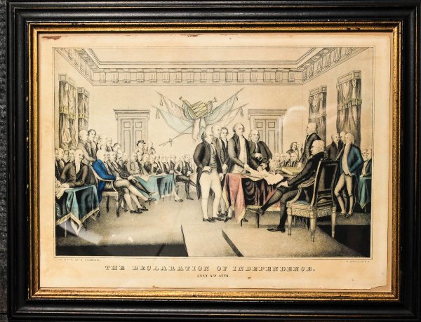 Image for Patriots Looking Over Documents For The Declaration Of Independence. Hand Colored Lithograph