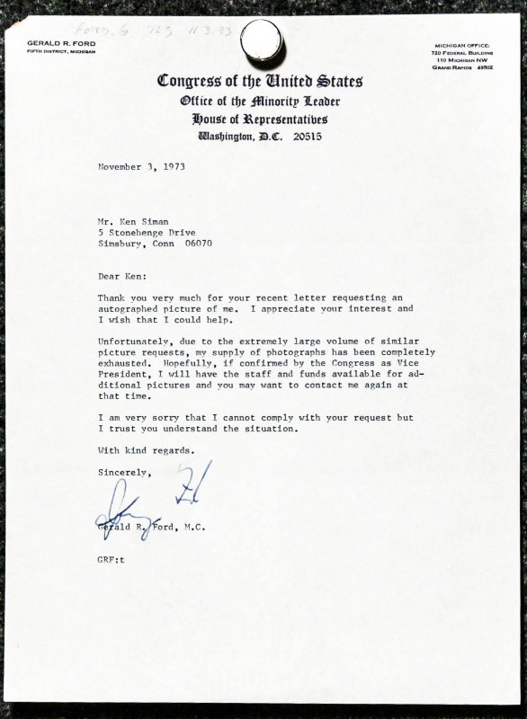 Image for Letter Expressing Thoughts Of Being Confirmed By Congress As Vp 11/3/1973 Typed Letter Signed Gerald R Ford