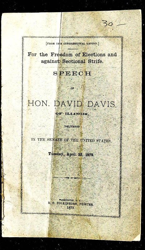 Image for { Lincolniana} For The Freedom Of Elections And Against Sectonal Strife Speech Of Hon David Davis Of Illinois