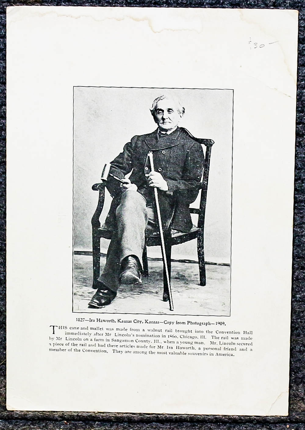 Image for { Lincolniana} 1909 Broadside On Card, Ira Haworth 1827 With Gifts From Lincoln