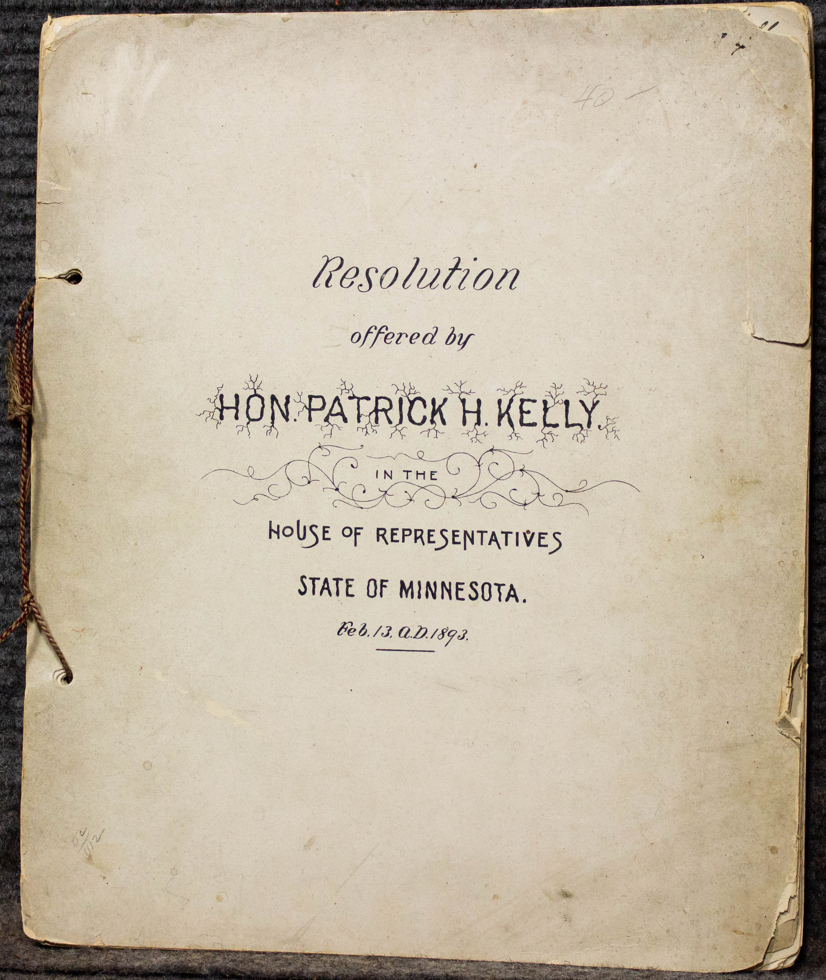 Image for Resolution Offered By Hon Patrick Kelly Mn 1893