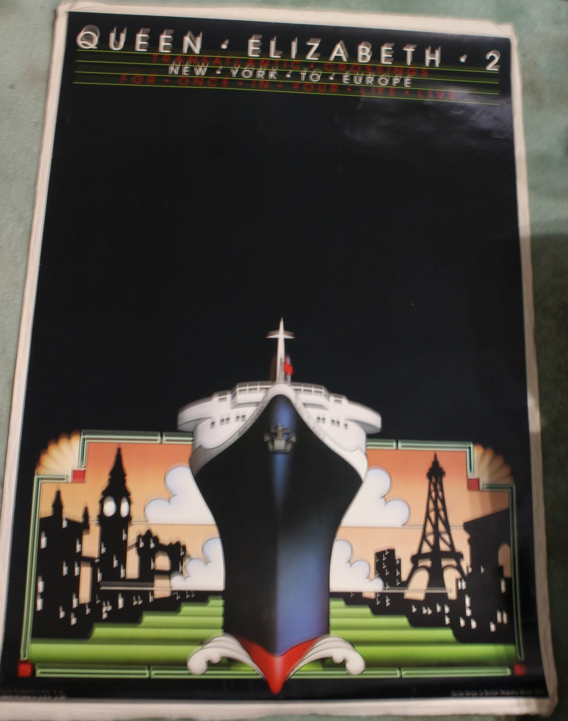Image for Original Original Vintage Cunard Queen Elizabeth 2 Transatlantic Crossing Poster Free Domestic Shipping